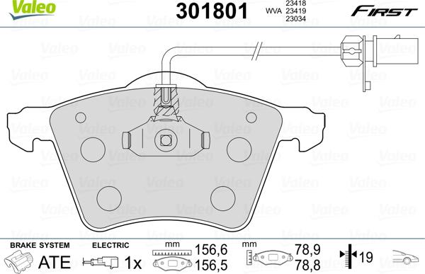 Valeo 301801 - Kit pastiglie freno, Freno a disco autozon.pro