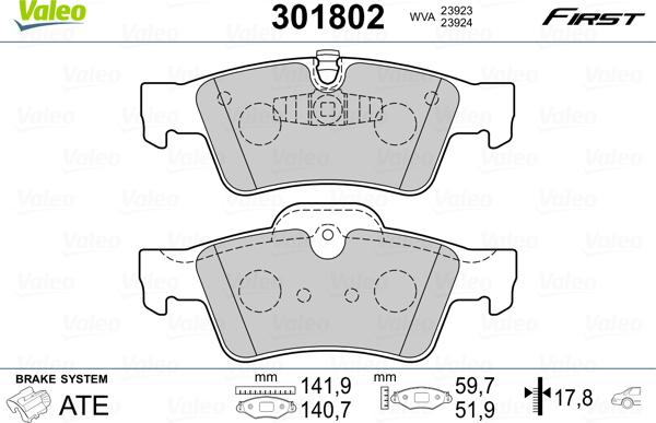 Valeo 301802 - Kit pastiglie freno, Freno a disco autozon.pro