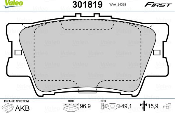 Valeo 301819 - Kit pastiglie freno, Freno a disco autozon.pro