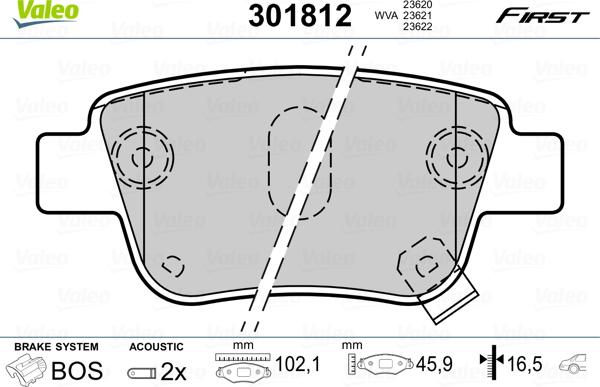 Valeo 301812 - Kit pastiglie freno, Freno a disco autozon.pro