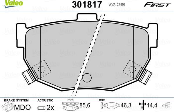 Valeo 301817 - Kit pastiglie freno, Freno a disco autozon.pro