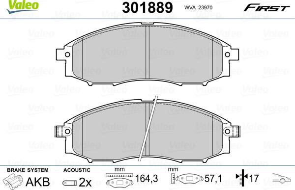 Valeo 301889 - Kit pastiglie freno, Freno a disco autozon.pro