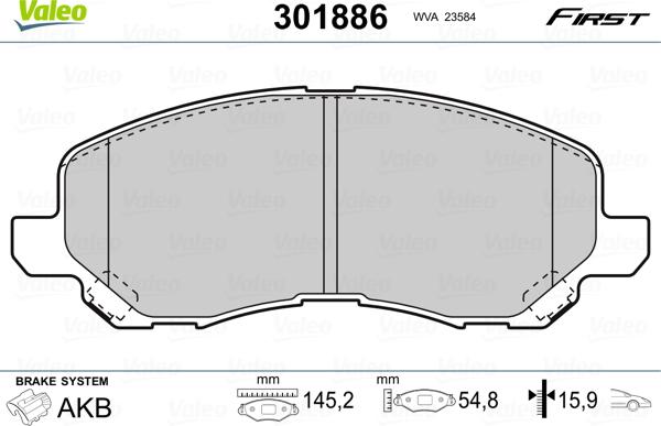 Valeo 301886 - Kit pastiglie freno, Freno a disco autozon.pro