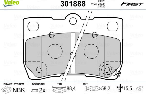 Valeo 301888 - Kit pastiglie freno, Freno a disco autozon.pro