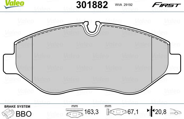 Valeo 301882 - Kit pastiglie freno, Freno a disco autozon.pro