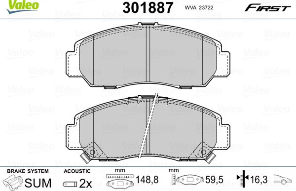 Valeo 301887 - Kit pastiglie freno, Freno a disco autozon.pro