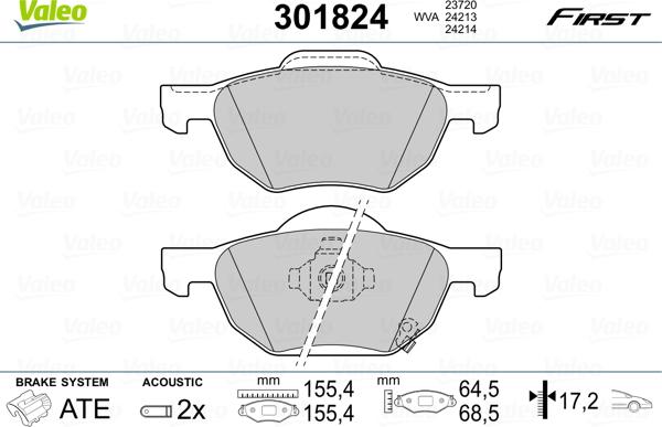 Valeo 301824 - Kit pastiglie freno, Freno a disco autozon.pro