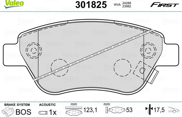 Valeo 301825 - Kit pastiglie freno, Freno a disco autozon.pro