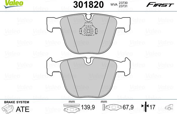 Valeo 301820 - Kit pastiglie freno, Freno a disco autozon.pro