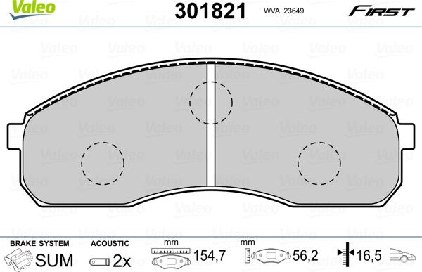 Valeo 301821 - Kit pastiglie freno, Freno a disco autozon.pro