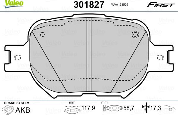 Valeo 301827 - Kit pastiglie freno, Freno a disco autozon.pro