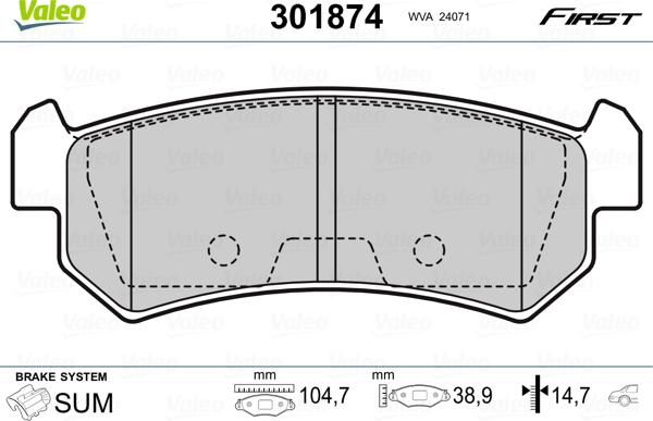 Valeo 301874 - Kit pastiglie freno, Freno a disco autozon.pro