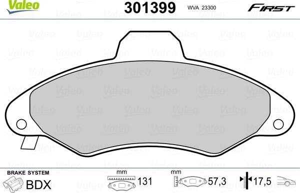 Valeo 301399 - Kit pastiglie freno, Freno a disco autozon.pro