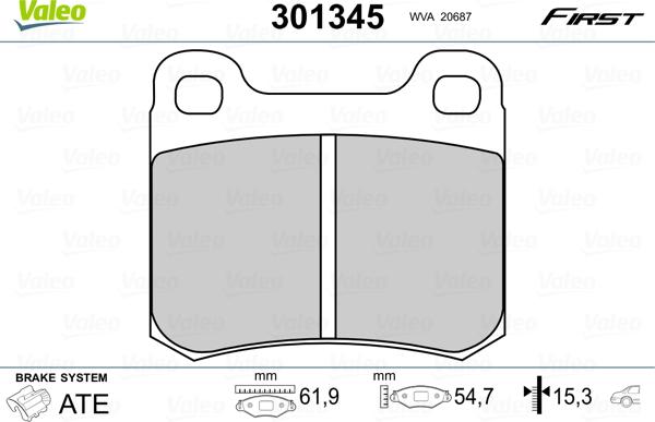 Valeo 301345 - Kit pastiglie freno, Freno a disco autozon.pro