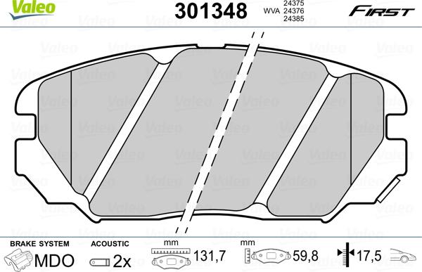 Valeo 301348 - Kit pastiglie freno, Freno a disco autozon.pro