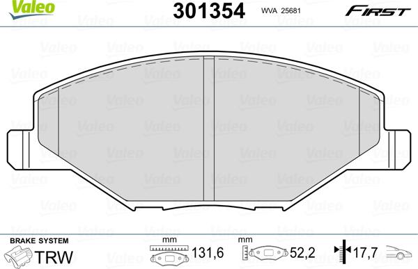 Valeo 301354 - Kit pastiglie freno, Freno a disco autozon.pro