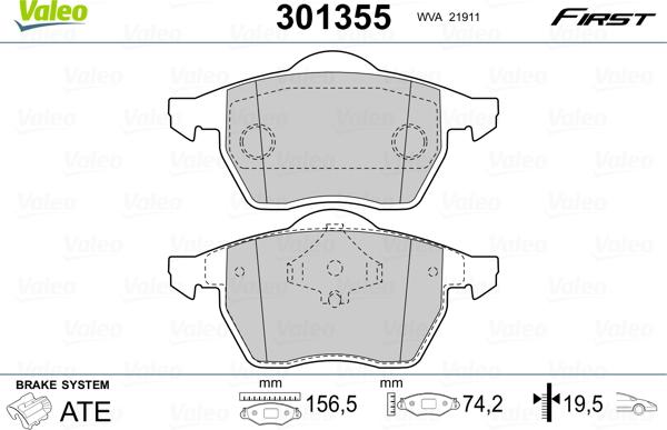 Valeo 301355 - Kit pastiglie freno, Freno a disco autozon.pro