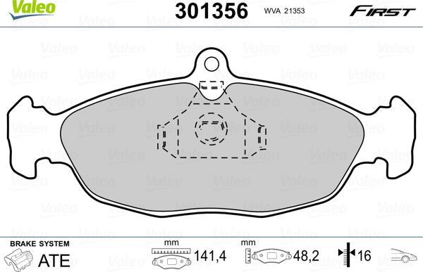 Valeo 301356 - Kit pastiglie freno, Freno a disco autozon.pro