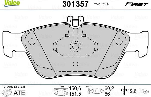 Valeo 301357 - Kit pastiglie freno, Freno a disco autozon.pro