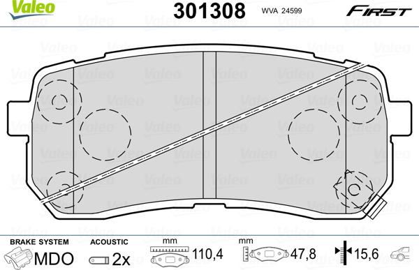 Valeo 301308 - Kit pastiglie freno, Freno a disco autozon.pro