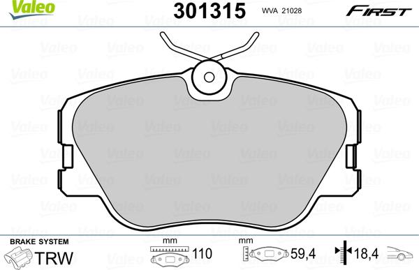 Valeo 301315 - Kit pastiglie freno, Freno a disco autozon.pro