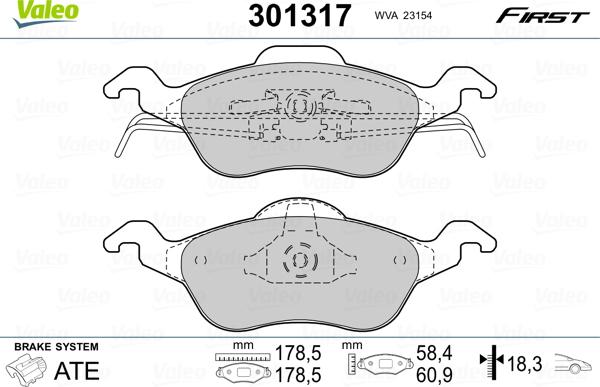 Valeo 301317 - Kit pastiglie freno, Freno a disco autozon.pro