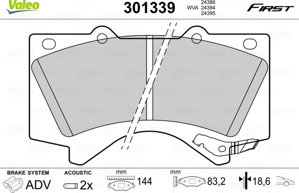 Valeo 301339 - Kit pastiglie freno, Freno a disco autozon.pro