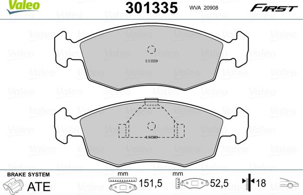 Valeo 301335 - Kit pastiglie freno, Freno a disco autozon.pro