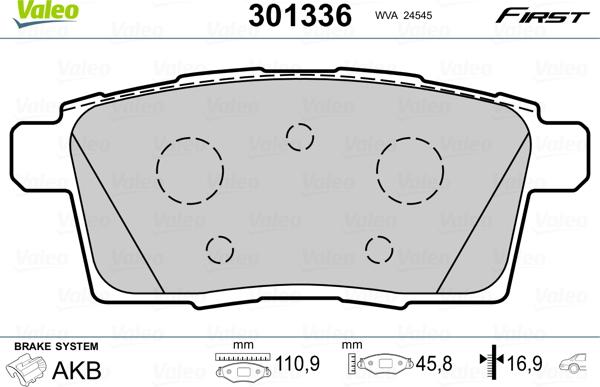 Valeo 301336 - Kit pastiglie freno, Freno a disco autozon.pro