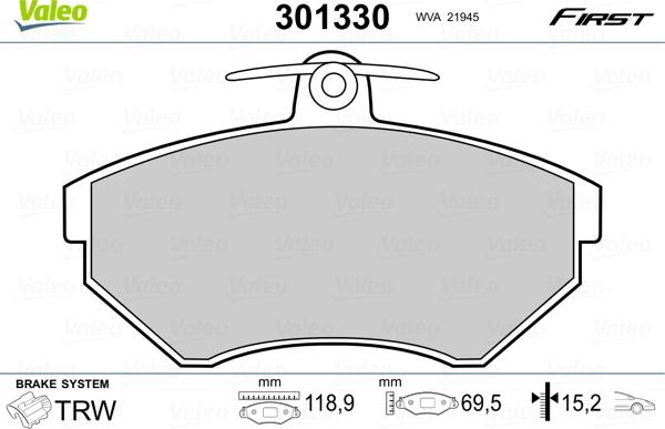 Valeo 301330 - Kit pastiglie freno, Freno a disco autozon.pro