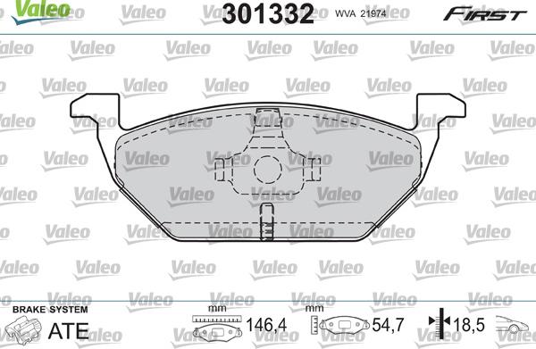 Valeo 301332 - Kit pastiglie freno, Freno a disco autozon.pro