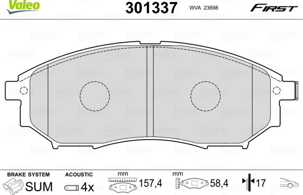 Valeo 301337 - Kit pastiglie freno, Freno a disco autozon.pro