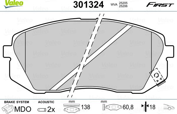 Valeo 301324 - Kit pastiglie freno, Freno a disco autozon.pro