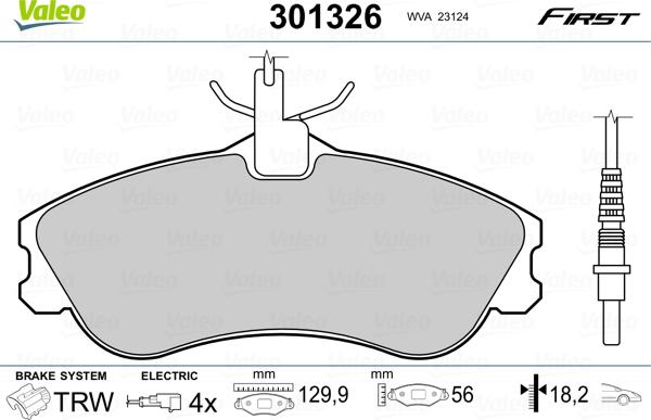 Valeo 301326 - Kit pastiglie freno, Freno a disco autozon.pro