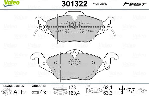 Valeo 301322 - Kit pastiglie freno, Freno a disco autozon.pro