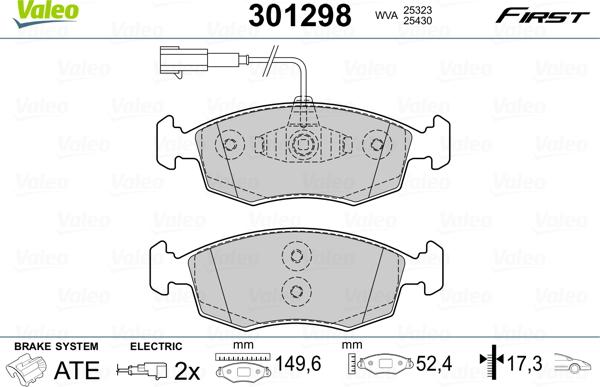 Valeo 301298 - Kit pastiglie freno, Freno a disco autozon.pro