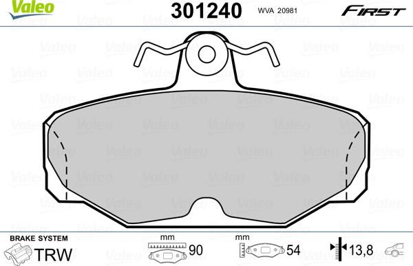 Valeo 301240 - Kit pastiglie freno, Freno a disco autozon.pro