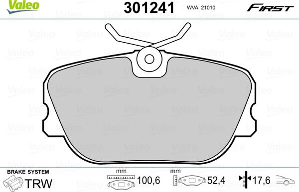 Valeo 301241 - Kit pastiglie freno, Freno a disco autozon.pro