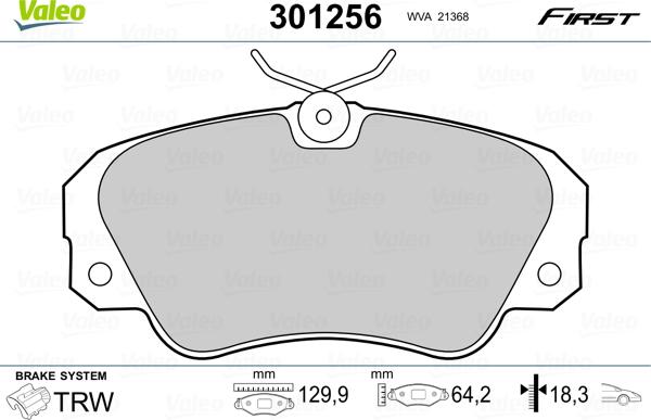 Valeo 301256 - Kit pastiglie freno, Freno a disco autozon.pro