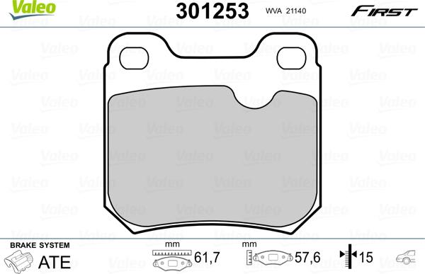 Valeo 301253 - Kit pastiglie freno, Freno a disco autozon.pro