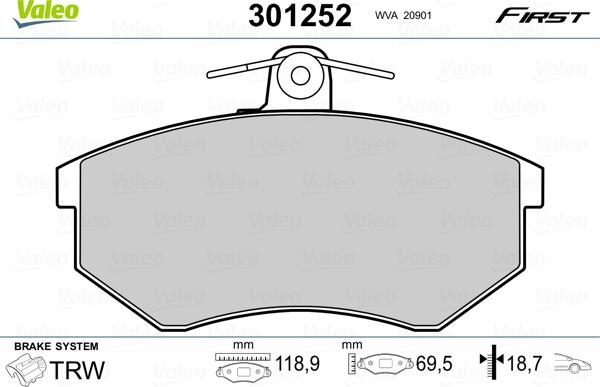 Valeo 301252 - Kit pastiglie freno, Freno a disco autozon.pro