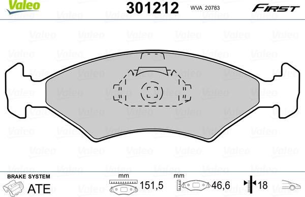 Valeo 301212 - Kit pastiglie freno, Freno a disco autozon.pro