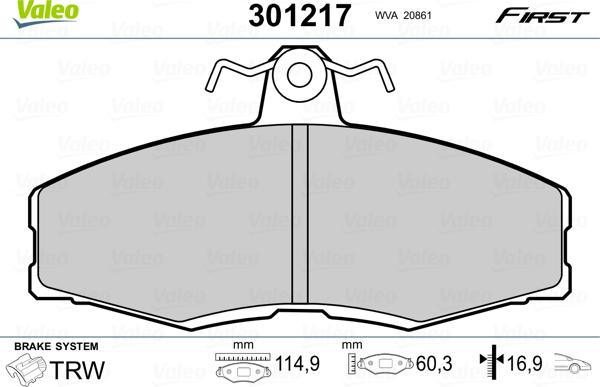 Valeo 301217 - Kit pastiglie freno, Freno a disco autozon.pro