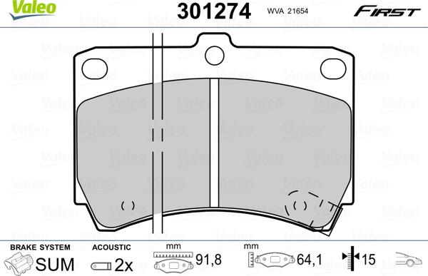 Valeo 301274 - Kit pastiglie freno, Freno a disco autozon.pro