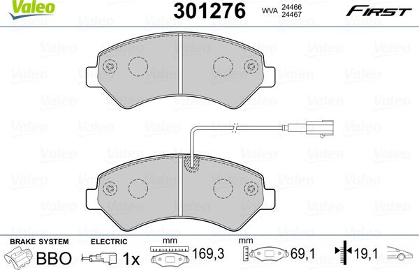 Valeo 301276 - Kit pastiglie freno, Freno a disco autozon.pro