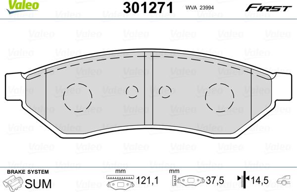 Valeo 301271 - Kit pastiglie freno, Freno a disco autozon.pro