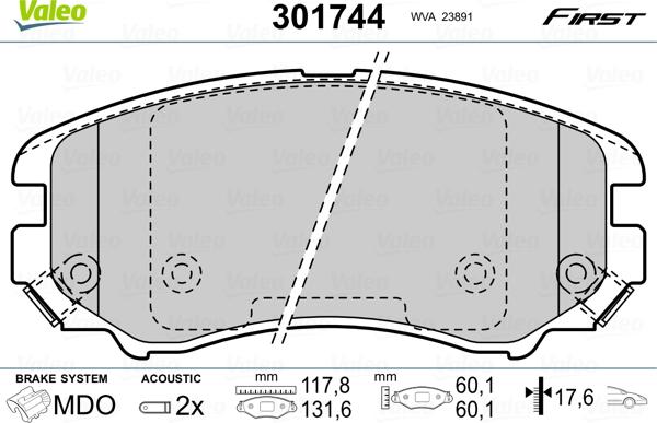 Valeo 301744 - Kit pastiglie freno, Freno a disco autozon.pro