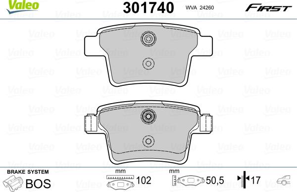 Valeo 301740 - Kit pastiglie freno, Freno a disco autozon.pro