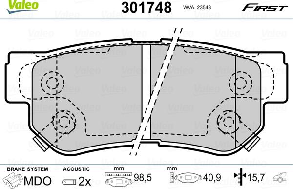 Valeo 301748 - Kit pastiglie freno, Freno a disco autozon.pro