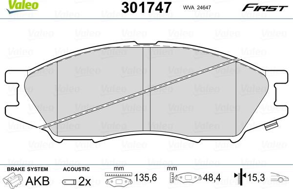 Valeo 301747 - Kit pastiglie freno, Freno a disco autozon.pro